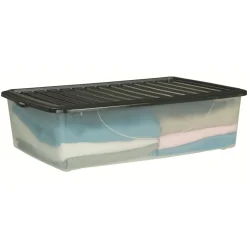 Box de rangement dessous de lit transparent couvercle bleu 27L