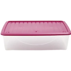 Box de rangement dessous de lit transparent couvercle rose 27L