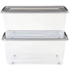 Box de rangement en plastique 40L avec roulettes fermeture à clips x2