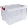 Box de rangement transparente couvercle clips rouge 45 L