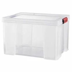 Box de rangement transparente couvercle clips rouge 45 L