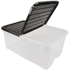 Box de rangement transparent couvercle papillon noir opaque 40L