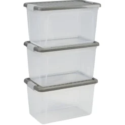 Box transparente couvercle gris 29,5 L x3