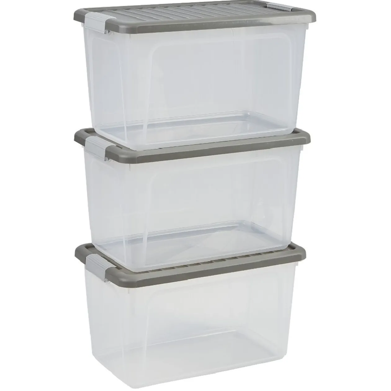 Box transparente couvercle gris 29,5 L x3