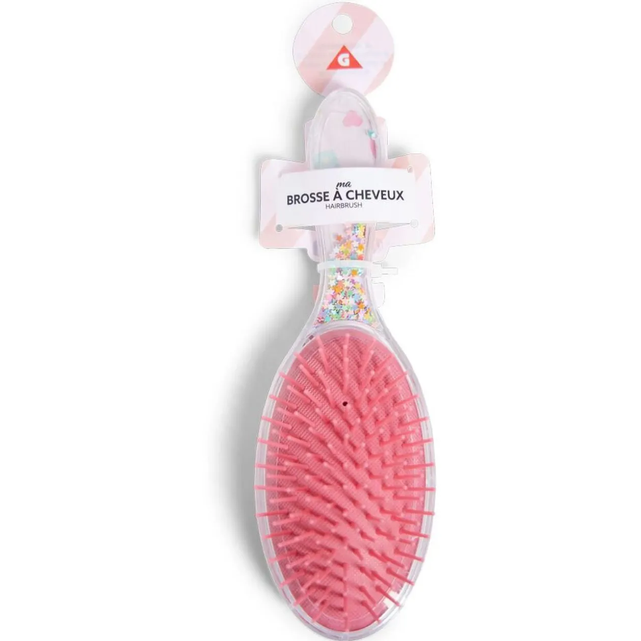 Brosse à cheveux enfant avec manche étoiles multicolores L21cm