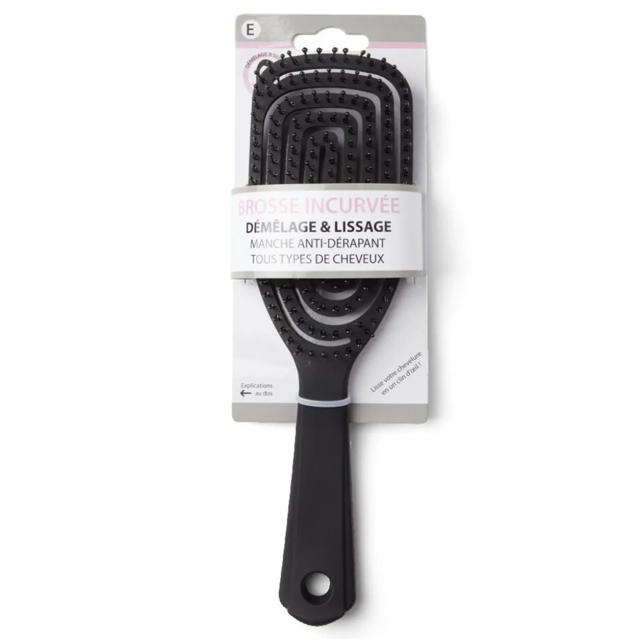 Brosse à cheveux incurvée démêlage et lissage PVC noir