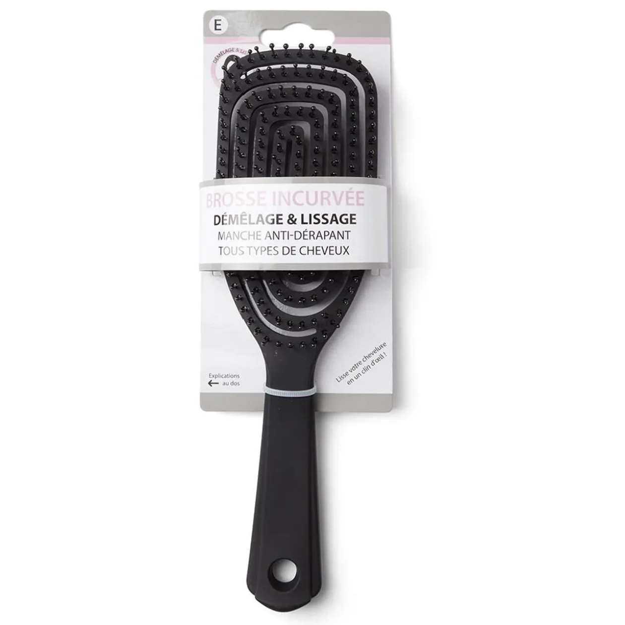 Brosse à cheveux incurvée démêlage et lissage PVC noir