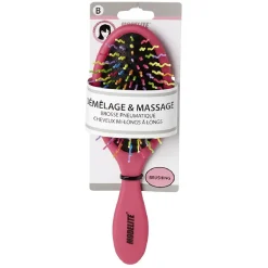 Brosse pneumatique ovale picots perlés pvc multicolore fuchsia