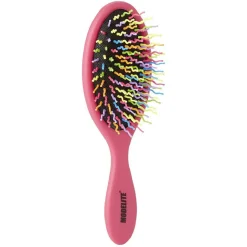 Brosse pneumatique ovale picots perlés pvc multicolore fuchsia