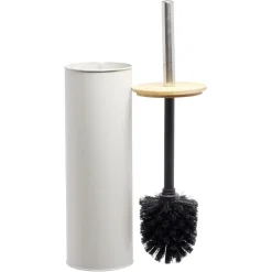 Brosse WC cylindrique bambou et métal gris naturel