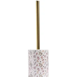 Brosse WC manche doré socle grès motif feuillage blanc vert Ø9,2xH36cm