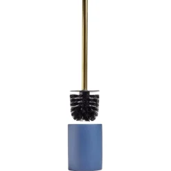 Brosse WC manche doré socle rond grès bleu Ø9,2xH36cm