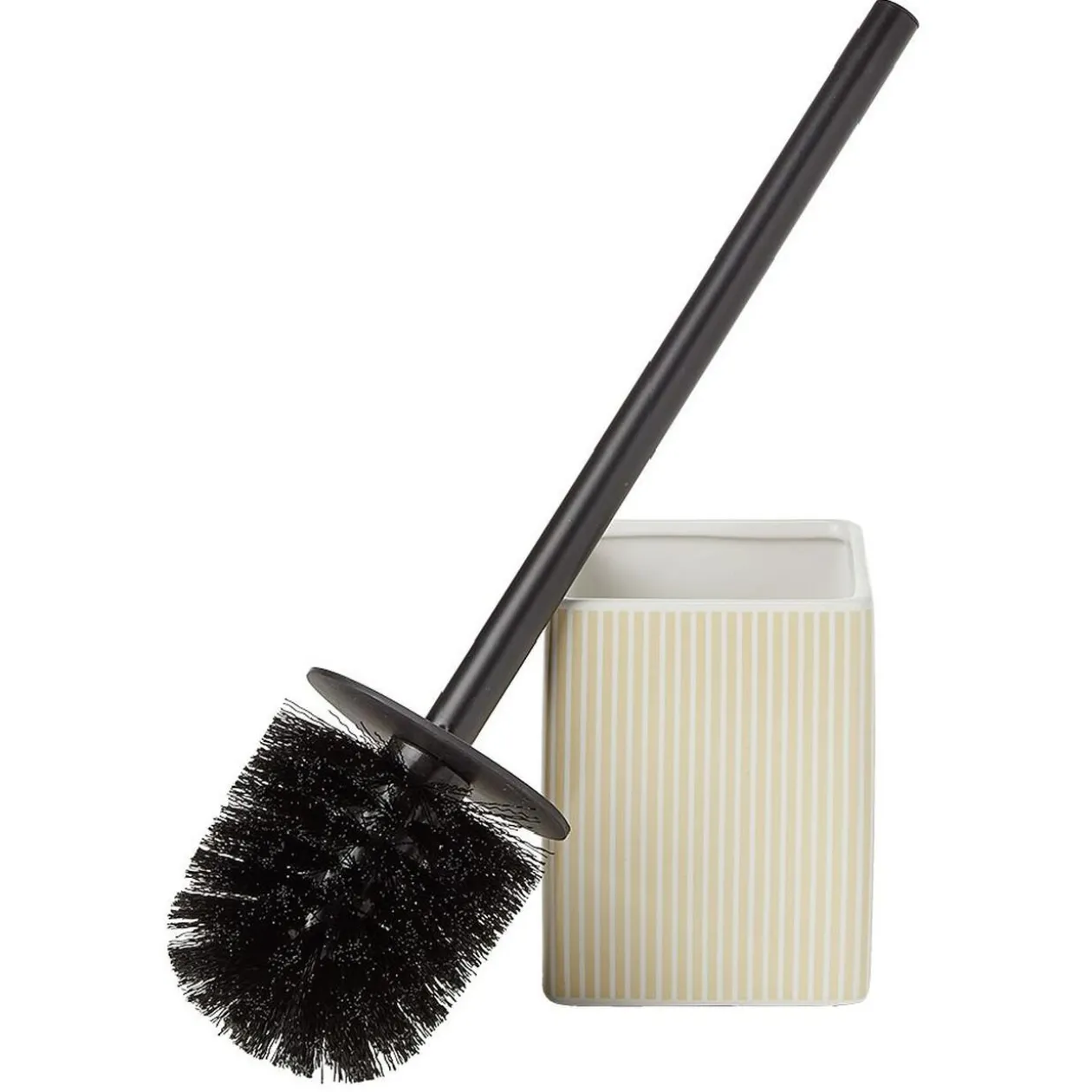 Brosse WC socle carré grès rayure verticale blanc beige 9,2x9,2xH36cm