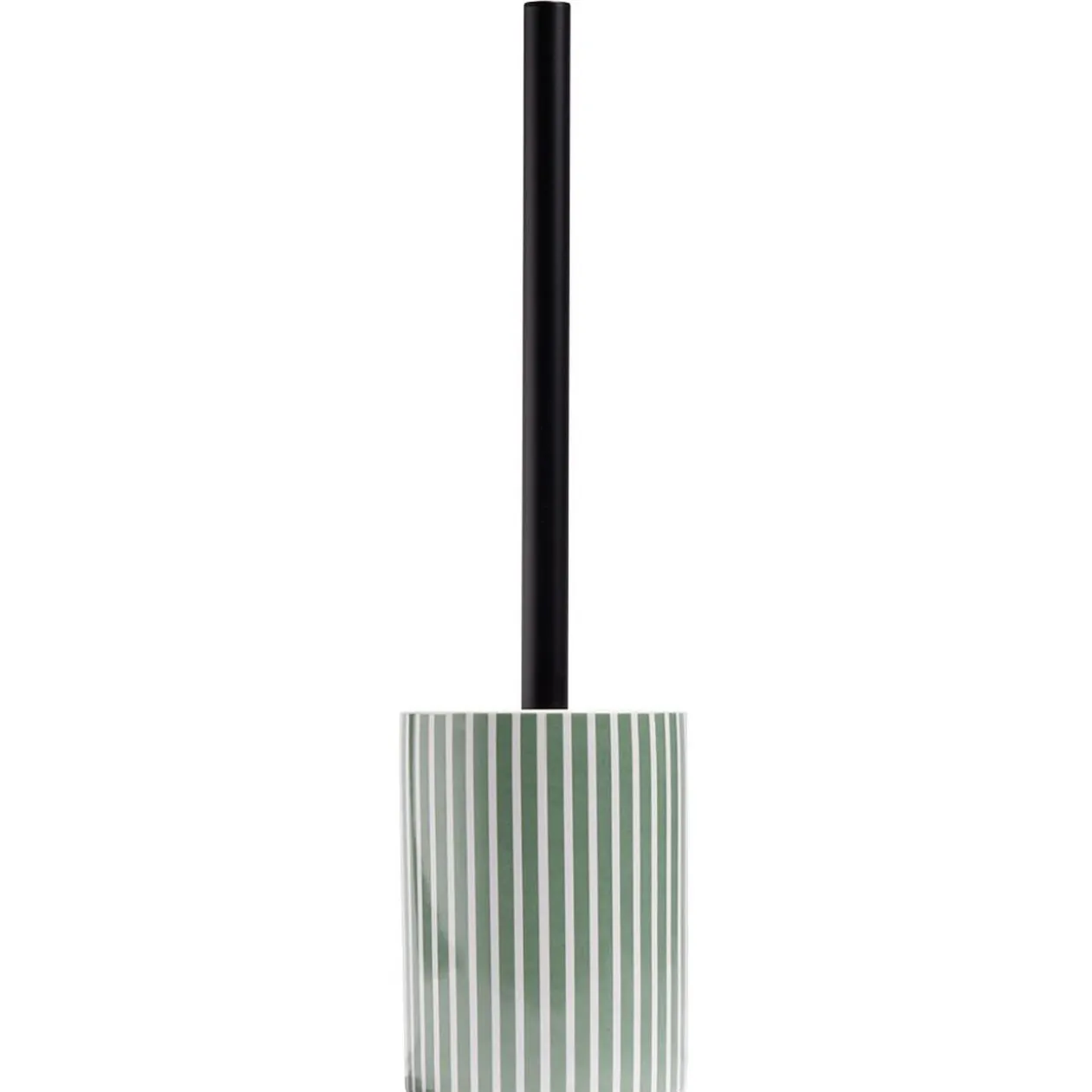 Brosse WC socle rond grès rayure verticale vert et blanc Ø9,2xH36cm