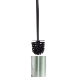 Brosse WC socle rond grès rayure verticale vert et blanc Ø9,2xH36cm