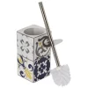 Brosse WC support céramique carreau de ciment blanc et bleu