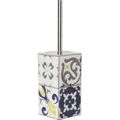 Brosse WC support céramique carreau de ciment blanc et bleu