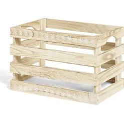 Cagette en bois motif flocon blanc 28x18xH18cm