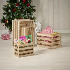 Cagette en bois motif flocon blanc 33x23xH21cm