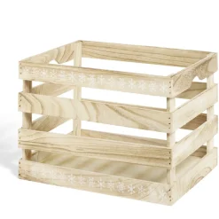 Cagette en bois motif flocon blanc 38x28xH23cm