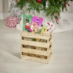 Cagette en bois motif flocon blanc 44x33xH25cm