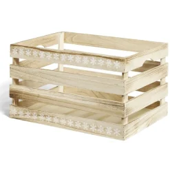 Cagette en bois motif flocon blanc 44x33xH25cm