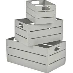 Caisse métallique de rangement blanc lin x3