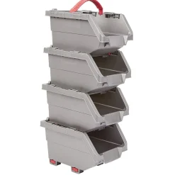 Casier de rangement superposable gris et rouge x4