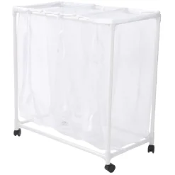 Chariot buanderie sur roulettes 3 filets blancs