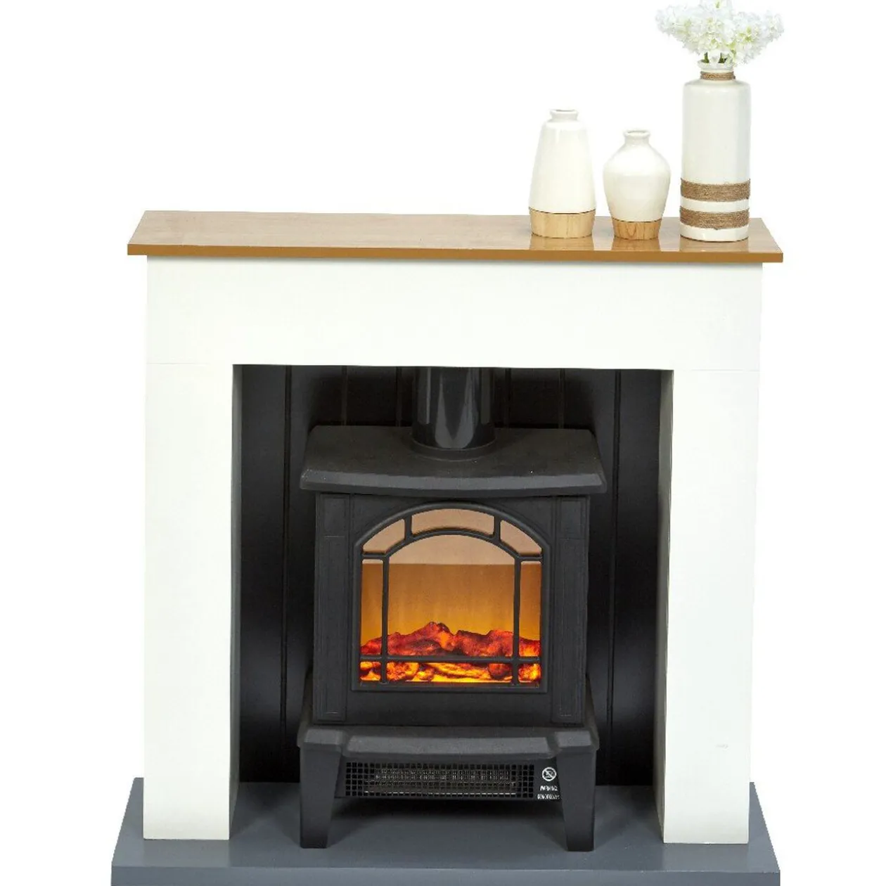 Cheminée chauffante decorative encadrement blanc