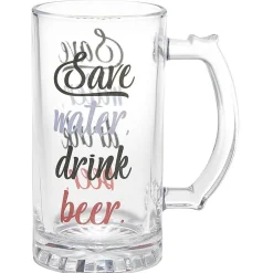 Chope à bière verre transparent inscription Je me fais mousser