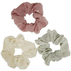Chouchou beige/vert/rose imprimé étoile doré Ø10cm x3