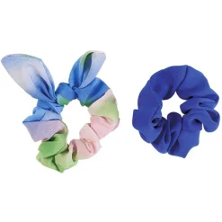 Chouchou en mousseline bleu et multicolore x 2