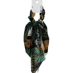 Chouchou foulard noir motif tropical vert et orange
