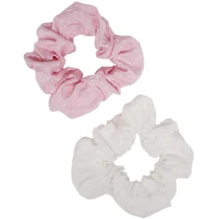 Chouchou motif pois rose et blanc Ø10cm x2