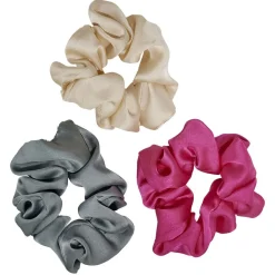 Chouchou satiné ivoire/rose/gris uni Ø10cm x3