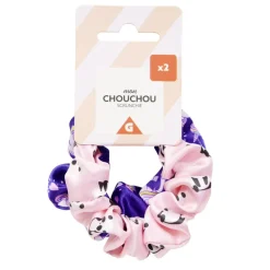 Chouchou scrunchie imprimé licorne et panda x2