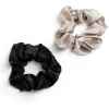 Chouchou scrunchie satiné noir uni et beige uni x2