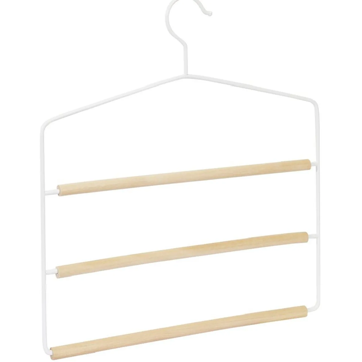 Cintre à pantalon 3 niveaux bois et acier blanc 35x35cm