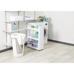 Coffre à linge 50 L blanc et gris