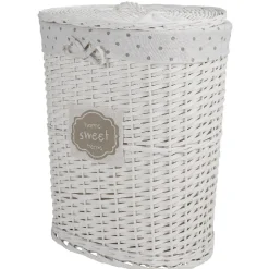 Coffre à linge ovale osier tressé blanc