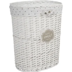 Coffre à linge ovale osier tressé blanc