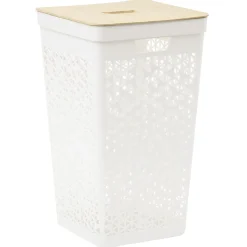 Coffre linge 56L couvercle bambou beige