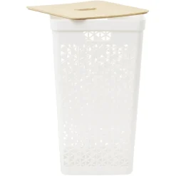 Coffre linge 56L couvercle bambou beige