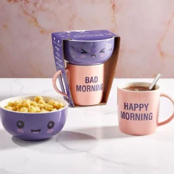 Coffret bol et mug en porcelaine Happy/Bad Morning - 2 modèles