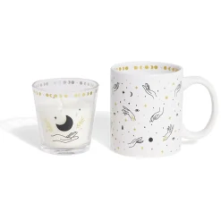 Coffret mug 33cl et bougie motif main blanc et noir