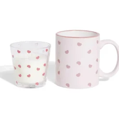 Coffret mug 33cl et bougie motif coeur blanc et rose