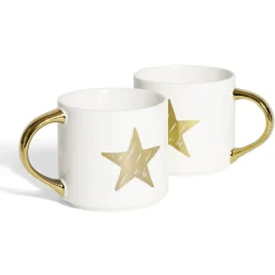 Coffret mug duo empilable étoile céramique blanc et doré 30cl