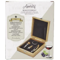 Coffret sommelier accessoires pour le vin en bambou 4 pièces