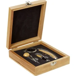 Coffret sommelier accessoires pour le vin en bambou 4 pièces
